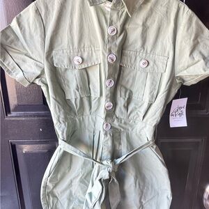Miss Sparkling Light Green Button-Up Romper